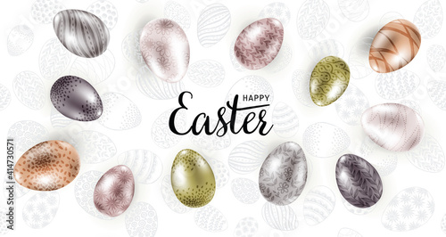 Happy Easter, Easter eggs isolated on white background. Hand drawn illustration.	
