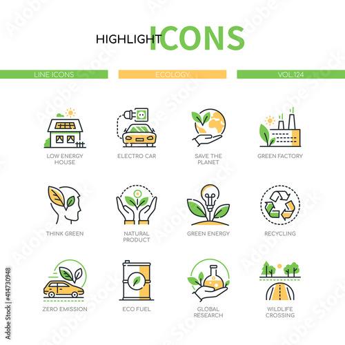 Ecology concept - line design style icons set