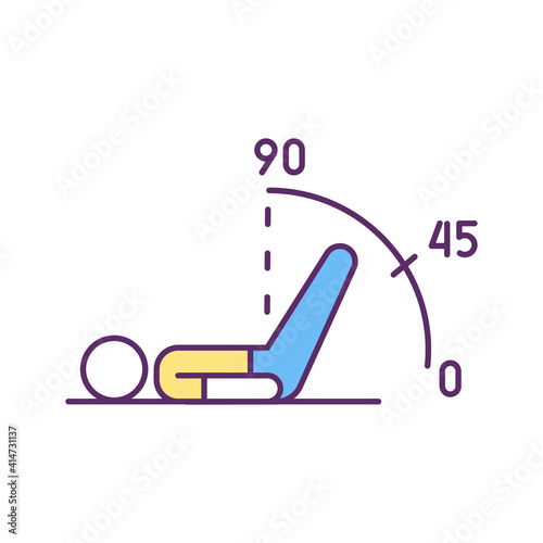 Leg raise RGB color icon. Strength training exercise. Abdominal muscles improvement. Enhancing balance and stability. Physical therapy. Strengthening hamstrings. Isolated vector illustration