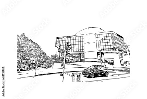 Building view with landmark of Nottingham is the
city in England. Hand drawn sketch illustration in vector.