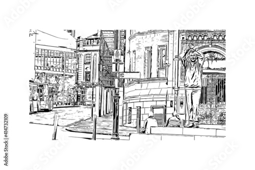 Building view with landmark of Nottingham is the
city in England. Hand drawn sketch illustration in vector.