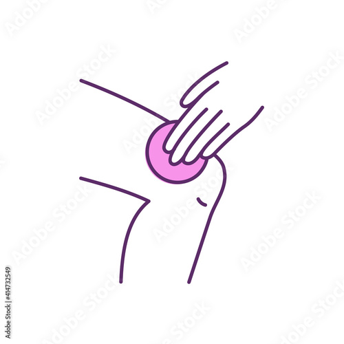 Knee treatment without surgery RGB color icon. Non-Surgical alternatives. Acupuncture and kinesiology taping. Relieving chronic knee pain. Arthritis problems. Isolated vector illustration