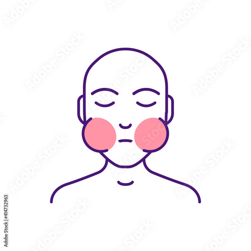 Cheek swelling RGB color icon. Facial infection and tooth abscess. Stomatitis. Viral salivary glands infection in neck. Inflamed and sore mouth. Facial injury. Isolated vector illustration