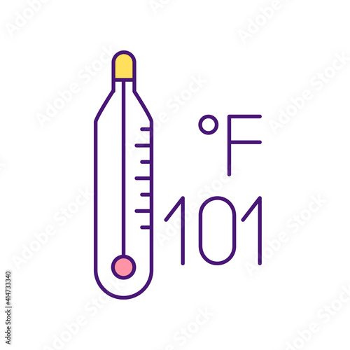 High body temperature RGB color icon. Fever, viral infections. Inflammatory response mechanism. Seasonal epidemics. Respiratory virus. Chills, malaise and cold sweat. Isolated vector illustration