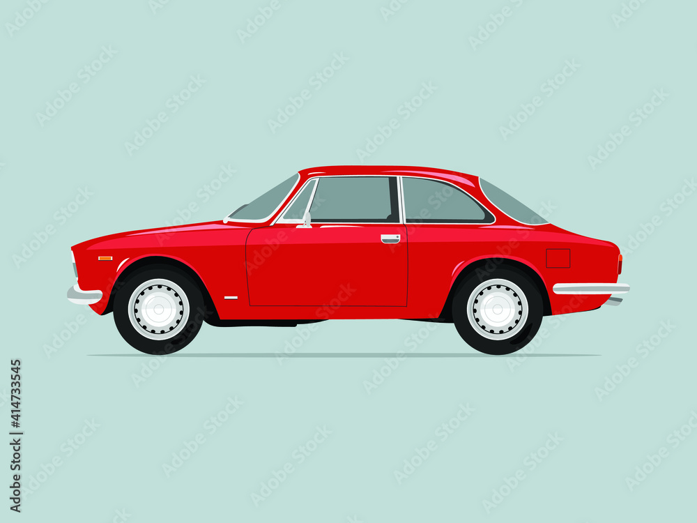 Classic red car. Italian car. Flat vector illustration. Classic red car. Italian car. Flat vector illustration.