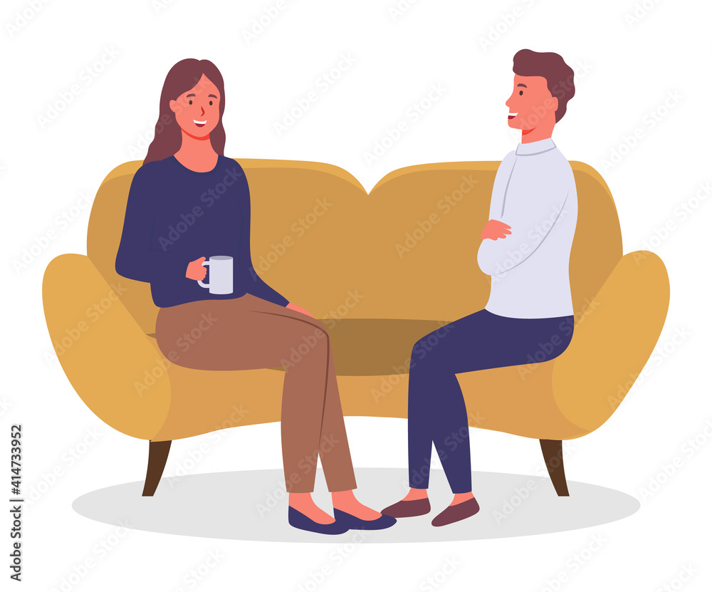 Businessmen dressed in formal clothes are sitting on the sofa together, talking, drinking coffee. Office workers discussing matters. Friendly colleagues or friends communicating during the break Businessmen dressed in formal clothes are sitting on the sofa together, talking, drinking coffee. Office workers discussing matters. Friendly colleagues or friends communicating during the break