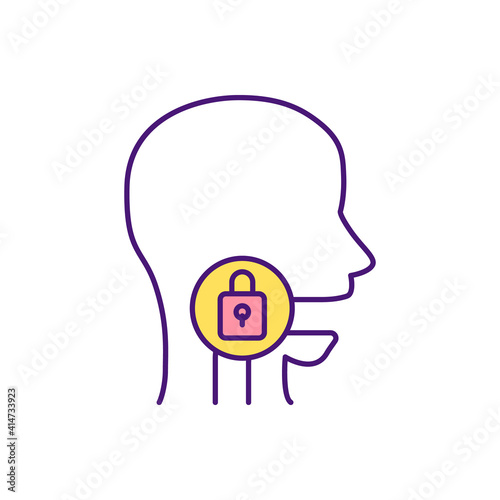 Difficulty swallowing RGB color icon. Problem with throat and esophagus. Dysphagia. Inability for swallowing foods, liquids. Gullet problem. Coughing, choking. Isolated vector illustration