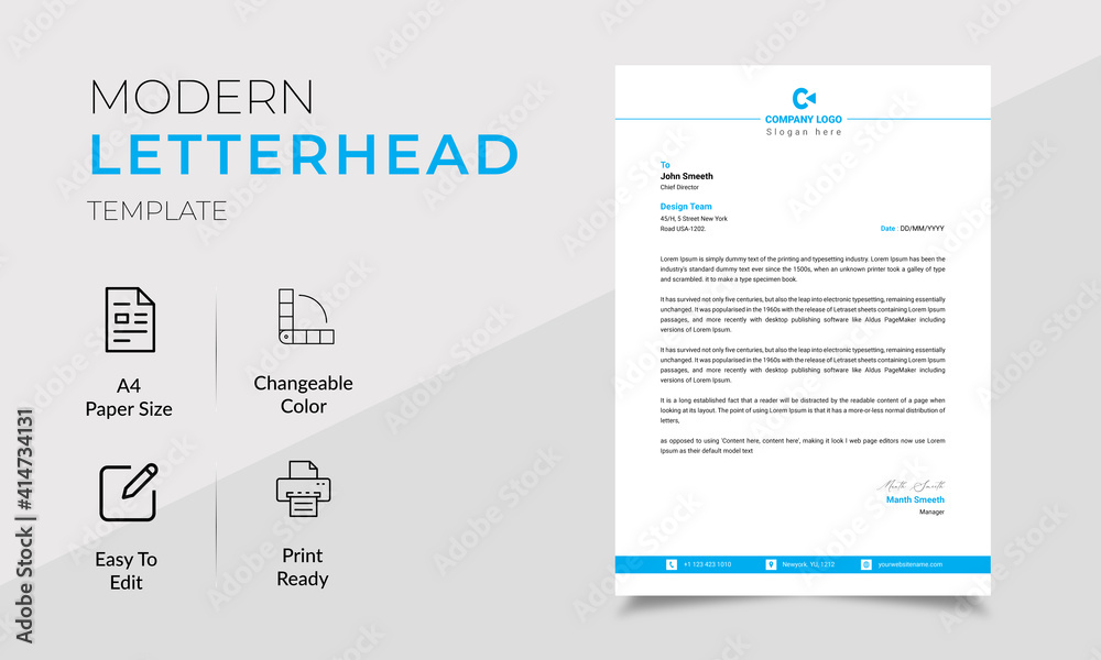 Elegant letterhead template Modern Simple Creative A4 Size Design Elegant letterhead template Modern Simple Creative A4 Size Design