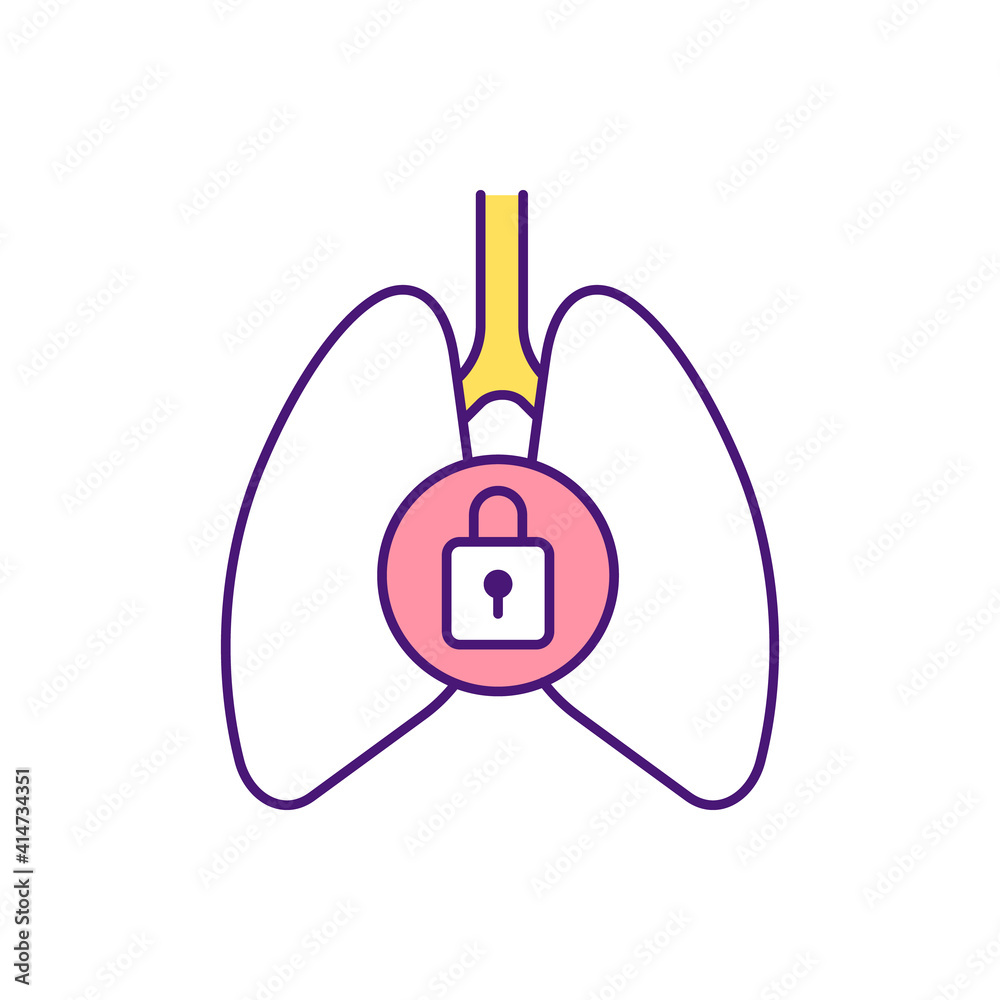 Breathing problems RGB color icon. Viruses and allergens in lungs
