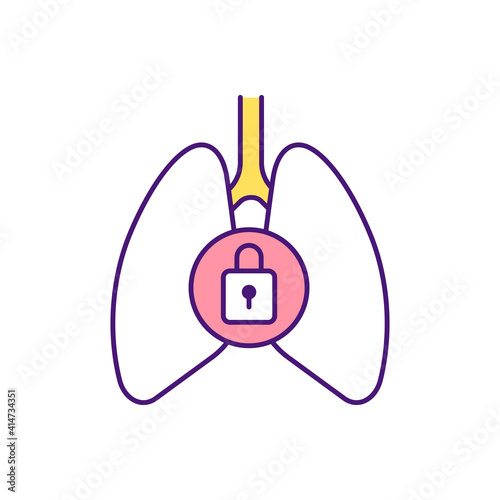 Breathing problems RGB color icon. Viruses and allergens in lungs. Coughing, wheezing. Pulmonary disease. Chest congestion. Asthma, allergy. Breathing difficulty. Isolated vector illustration