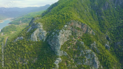 Mountain panoramic landscape of valley Dimcay, near of Alanya, Antalya district, Turkey. Aerial view 4K. photo