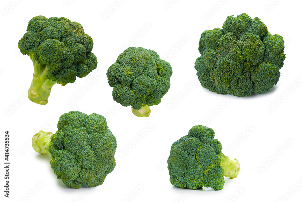 Fresh tasty broccoli isolated on white background.