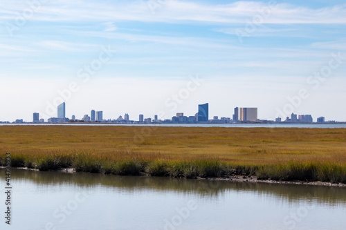 Looking across the bay at the Atlantic City skyline on a clear day