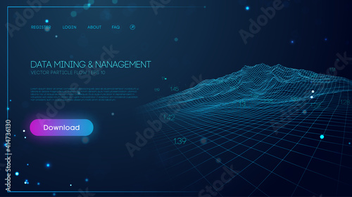 Data mining and management. Abstract wireframe landscape digital technology background. Digital information network connection. Vector illustration EPS 10.