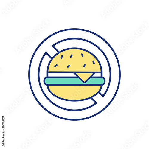 Healthy eating habits promotion RGB color icon. Avoiding junk food. Balanced diet. Achieving health goals. Reducing high cholesterol risk. Good health and wellbeing. Isolated vector illustration