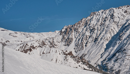 Winter mountain landscape of the Elbrus region, Kabardino-Balkaria, Russia.