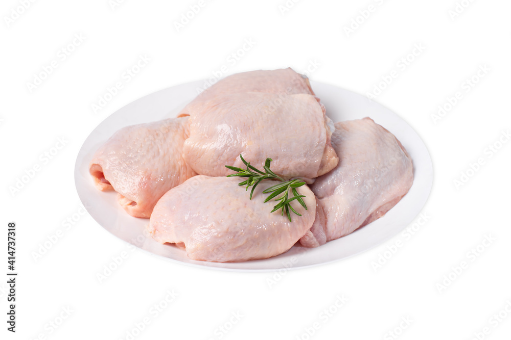 Ταπετσαρία Chicken Thigh White Plate Isolated Object White Background Raw Chicken Meat