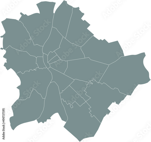 Simple gray vector map with white borders of districts (kerület) of Budapest, Hungary