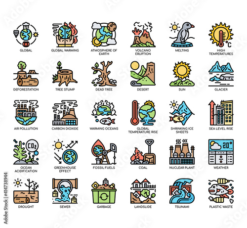 Set of Climate change thin line and pixel perfect icons for any web and app project.