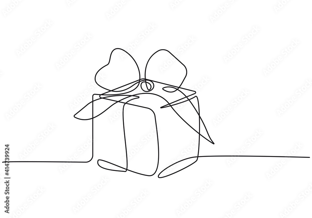 Gift Box Continuous One Line Drawing on White Background. Gift Box Line
