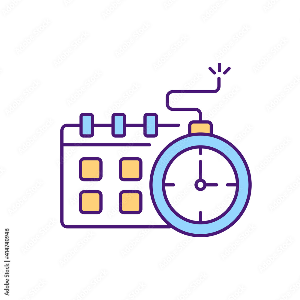 Time expiring contract RGB color icon. Limited time document agreement process. Review rules of coolaboration in specific period. Discussing all points of services. Isolated vector illustration Time expiring contract RGB color icon. Limited time document agreement process. Review rules of coolaboration in specific period. Discussing all points of services. Isolated vector illustration