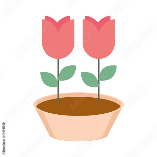 gardening potted flowers natural icon on white background