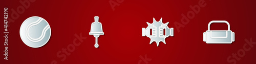 Set Tennis ball, Ringing bell, Punch boxing gloves and Sport bag icon. Vector.