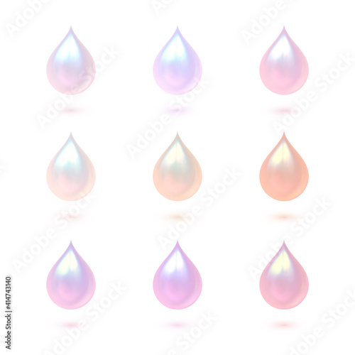 Set of nine realistic pearl drops