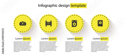 Set Easter egg, Decree, paper, parchment, scroll, Jewish calendar and torah book. Business infographic template. Vector.