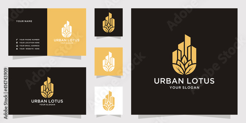 Abstract urban lotus logo and business card design