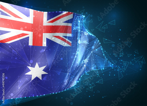 Australia, vector flag, virtual abstract 3D object from triangular polygons on a blue background