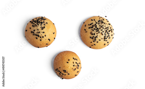 Shortbread cookies with black sesame isolated on a white background.