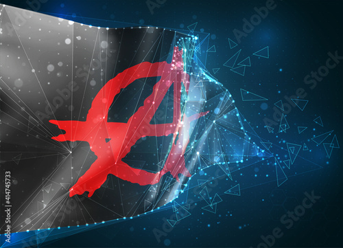 anarchy, vector 3d flag on blue background with hud interfaces