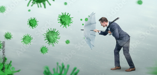 Canvastavla Businessman opposing a conceptual storm of viruses