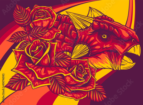 dinosaurus Ankylosaurus head with roses vector illustration design