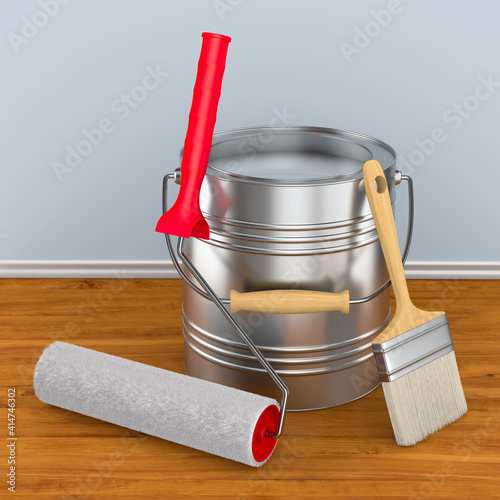 roller brush and can with c...