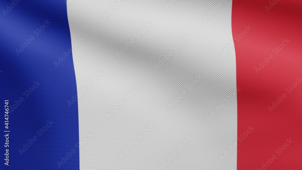 3D illustration French flag waving in wind. France banner blowing, soft silk.
