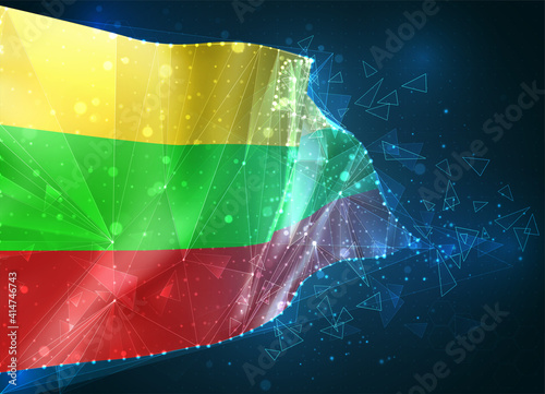 Lithuania, vector 3d flag on blue background with hud interfaces