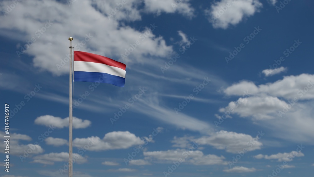 3D illustration Dutch flag waving in wind. Netherlands banner blowing, soft silk