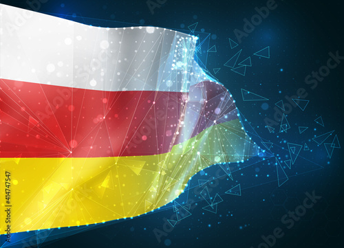 South Ossetia  vector flag  virtual abstract 3D object from triangular polygons on a blue background