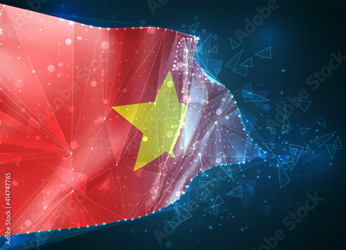 Vietnam, vector 3d flag on blue background with hud interfaces