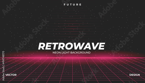 Background Landscape 80s Styled. Synthwave, retrowave, cyber neon with copy space.