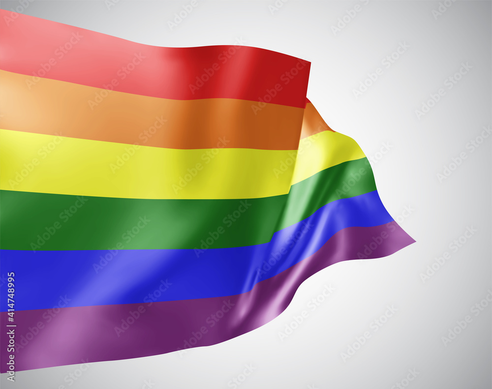 Fototapeta premium rainbow, vector flag with waves and bends waving in the wind on a white background.