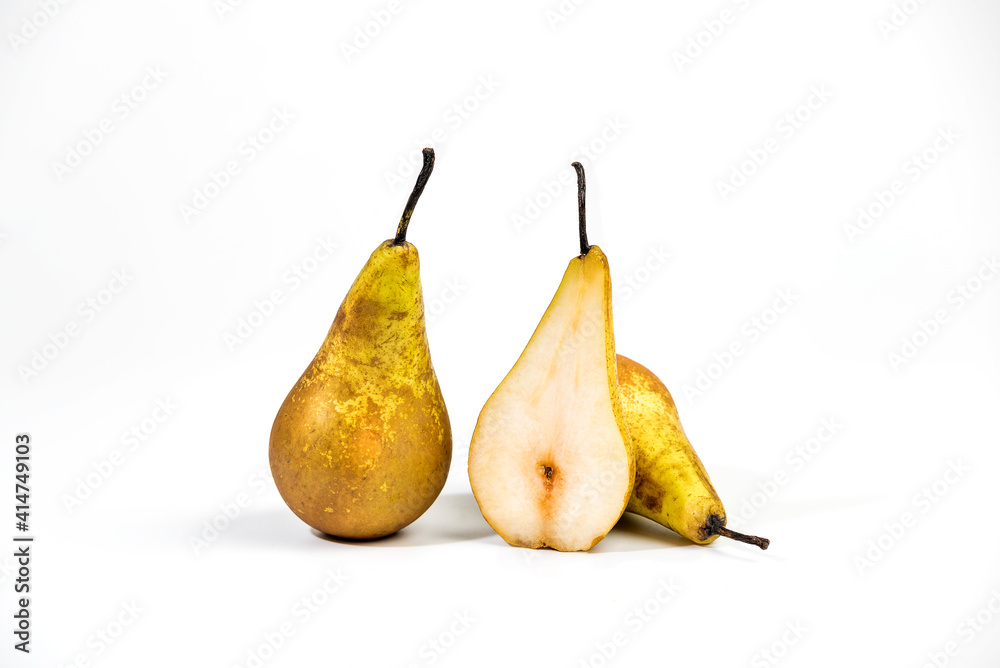 Fresh juicy yellow-green pears fruit isolated on the white background Fresh juicy yellow-green pears fruit isolated on the white background