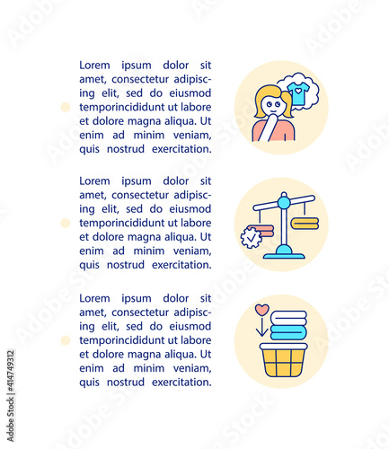 Asking wardrobe decluttering questions concept icon with text. Throwing out old clothes from wardrobe. PPT page vector template. Brochure, magazine, booklet design element with linear illustrations