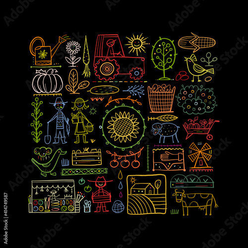 Organic Farm Background For your Design. Harvest Festival. Agriculture collec...