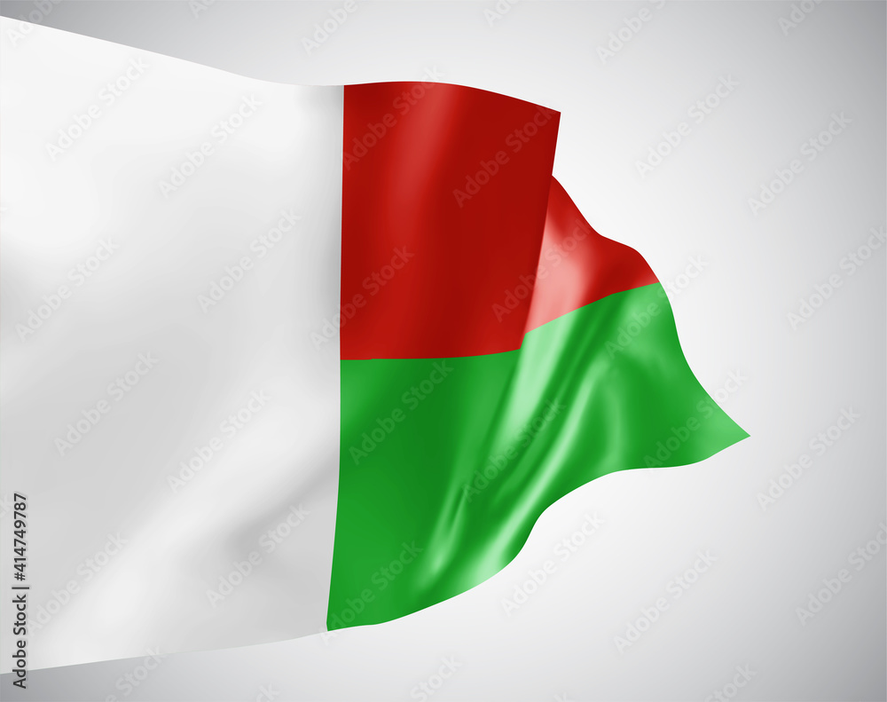 Madagascar, vector 3d flag isolated on white background