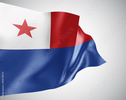 Chile, vector flag with waves and bends waving in the wind on a white background.