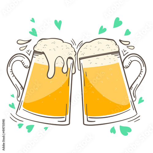 Saint Patrick's Day hand drawn graphic illustration. Beer