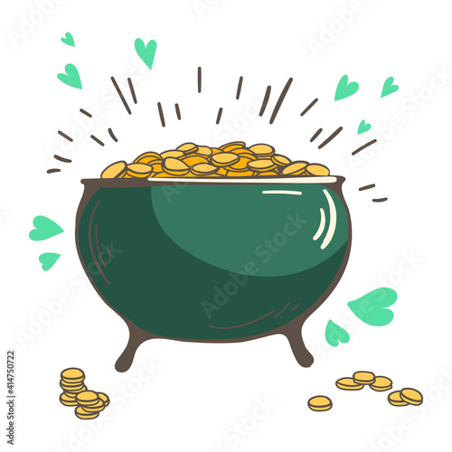 Saint Patrick's Day hand drawn graphic illustration. Gold